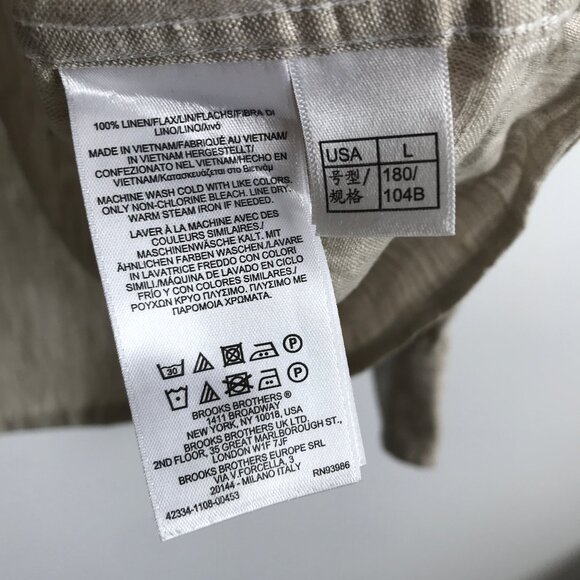 Brooks Brothers Linen Button Front Shirt Beige Long Sleeve Mens L - Picture 4 of 7